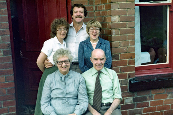 Thomas and Hilda Lunn outside 12 Clement Terrace<br>Celebrating their Golden Wedding (1985) with their Children<br>Elizabeth - Christopher - Patricia