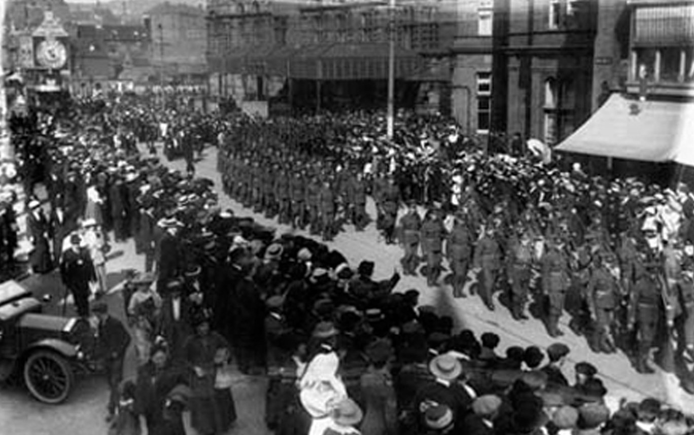 The Sherwood Foresters leaving Nottingham 1914