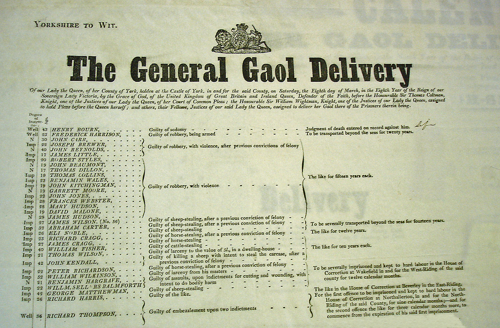 The General Gaol Delivery 1845